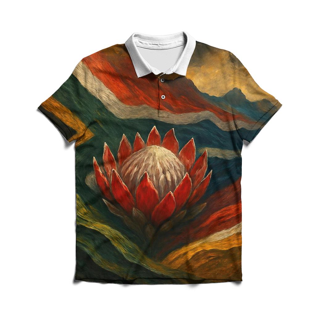 Protea Flag Morph embroidered polo tops