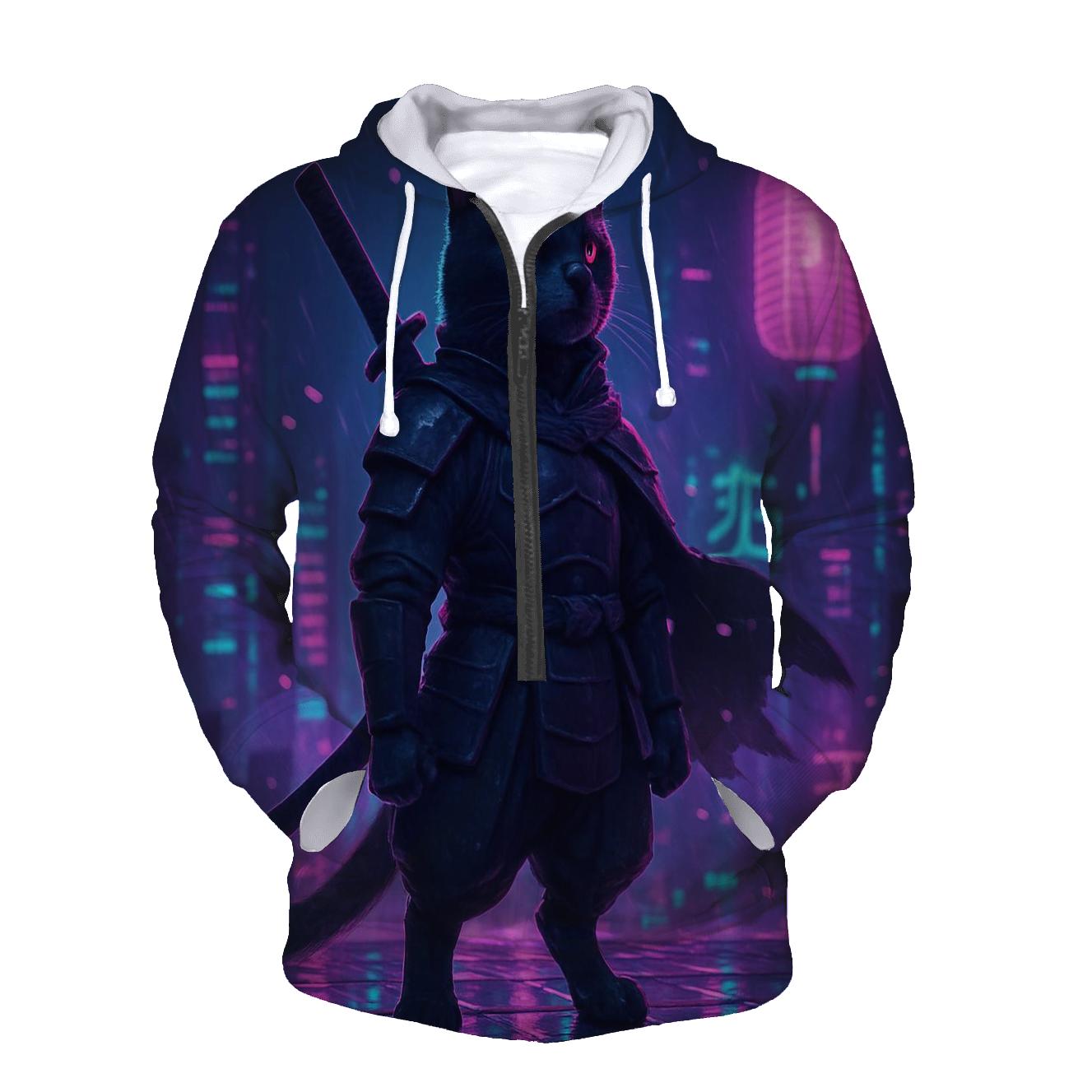Neon Samurai Cat heavyweight hoodies