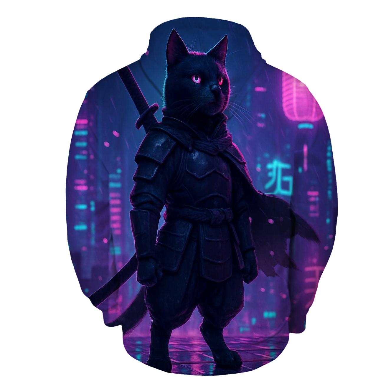 Neon Samurai Cat heavyweight hoodies