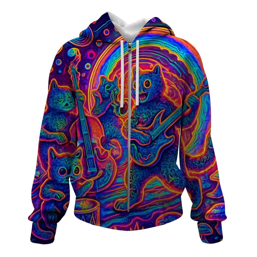 Psychedelic Portal Cat Band lightweight hoodies