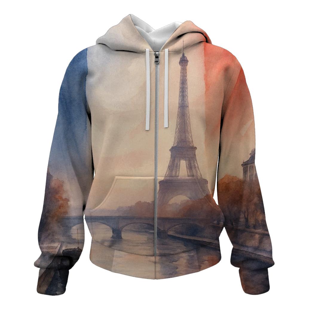 Tricolor Watercolor Seine zip-up hoodies