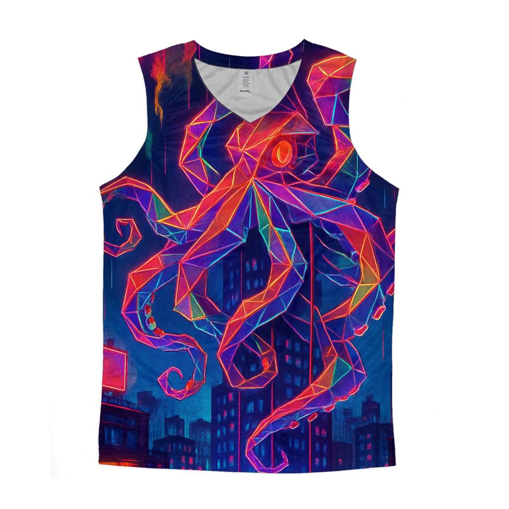 Neon Origami Kraken trendy fitted tank tops