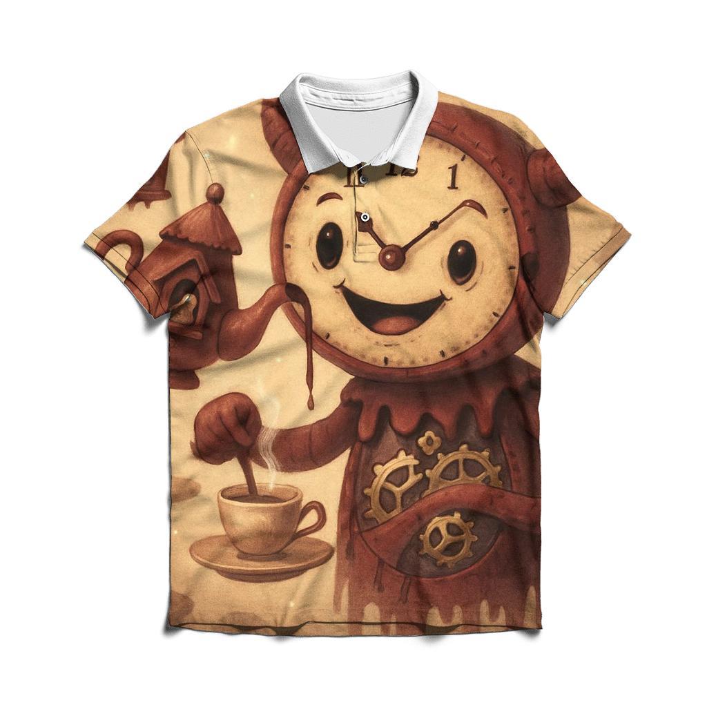 Tea Time Clock Monster embroidered polo tops