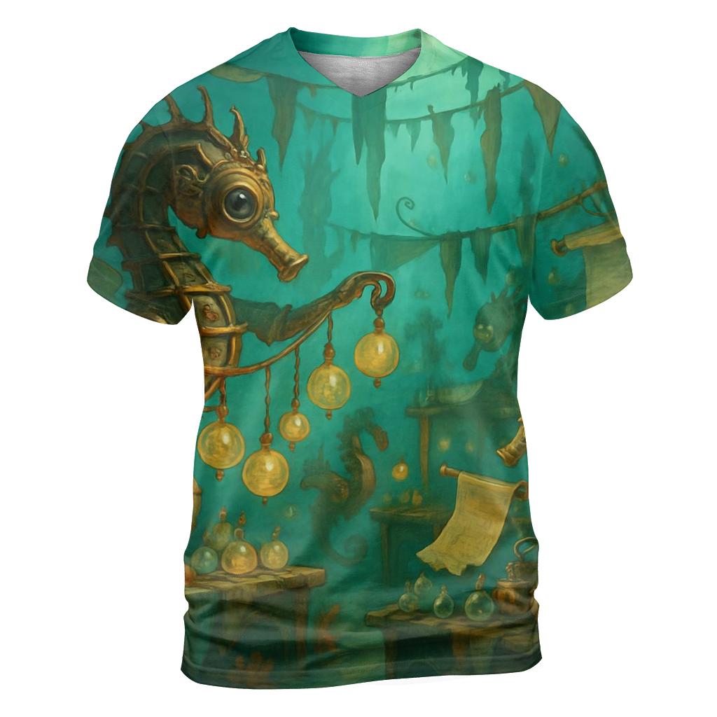 Clockwork Seahorse Market statement graphic shirts