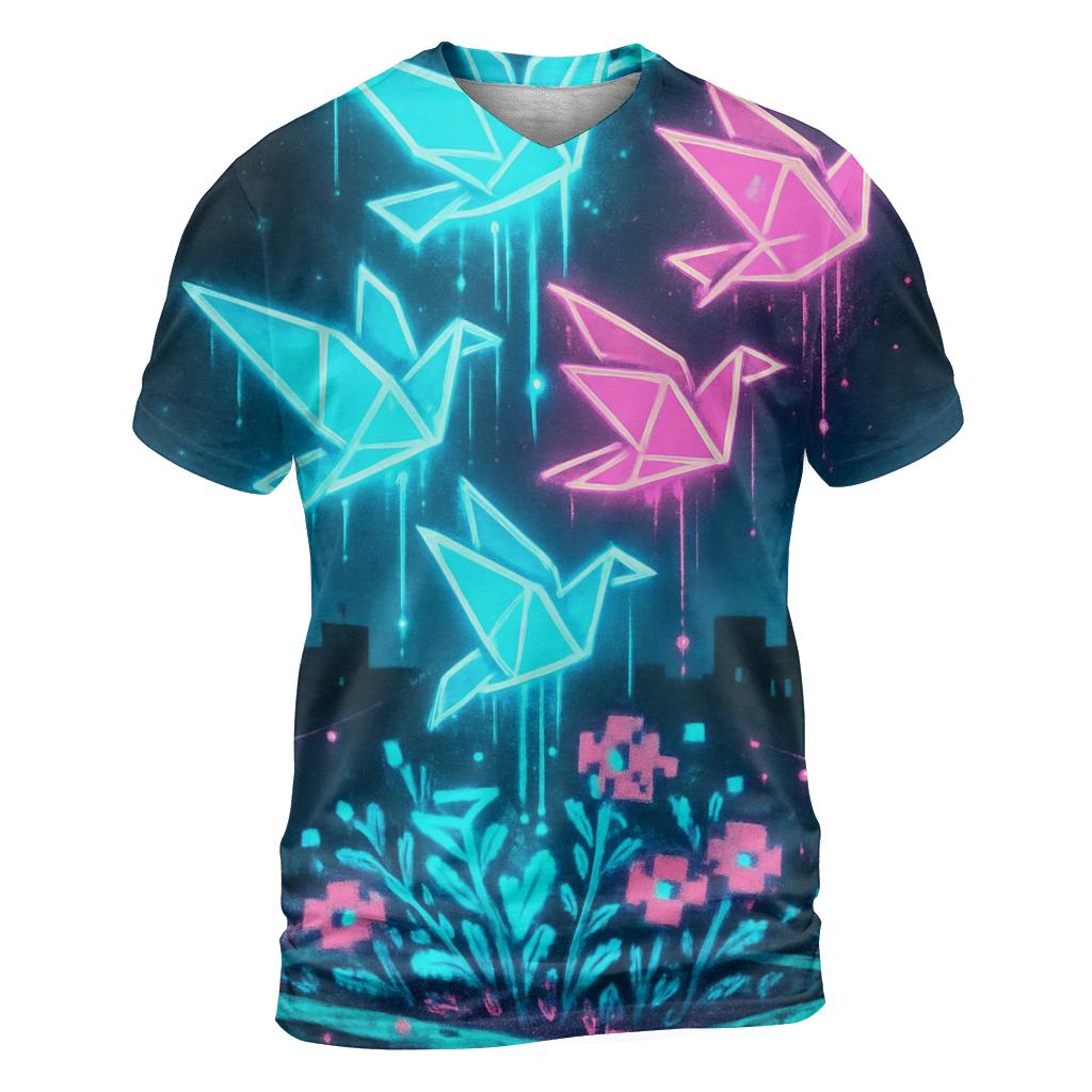 Neon Origami Doves designer pattern shirts