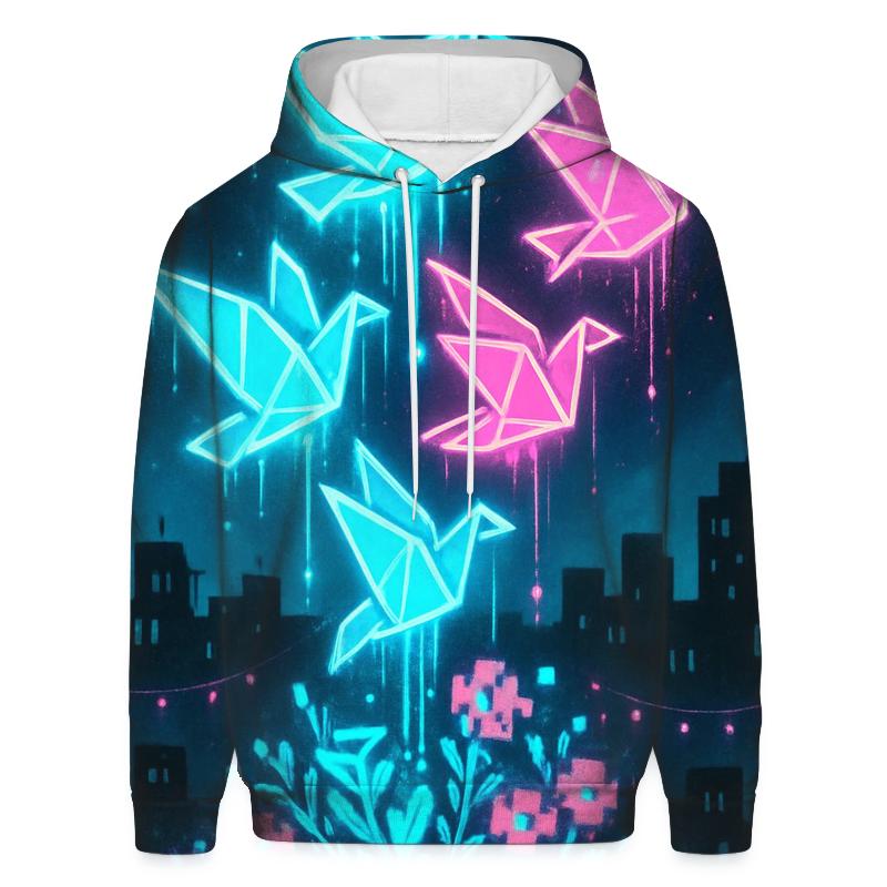 Neon Origami Doves printed hoodies