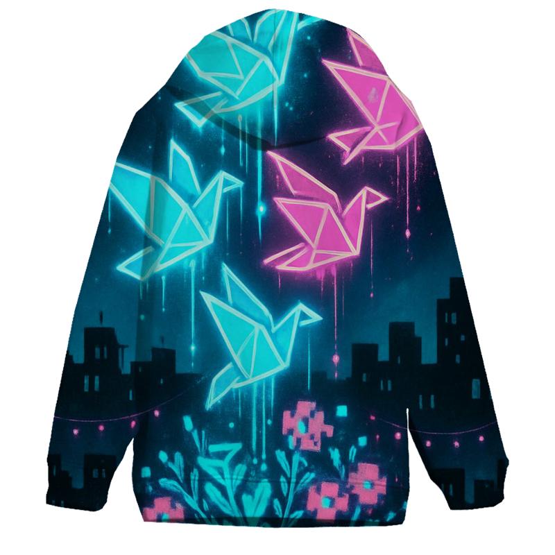 Neon Origami Doves printed hoodies