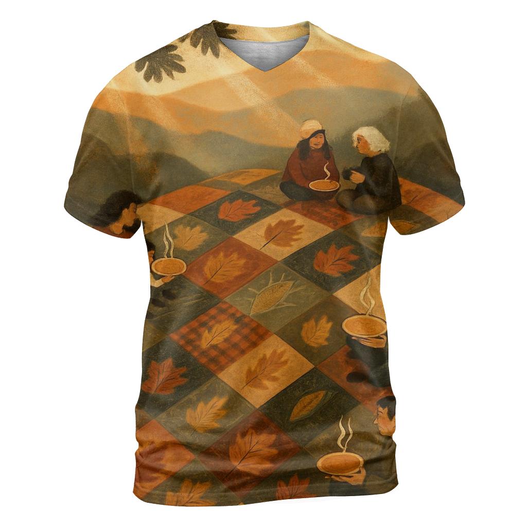 Gratitude Quilt Of Leaves vibrant all-over design tees