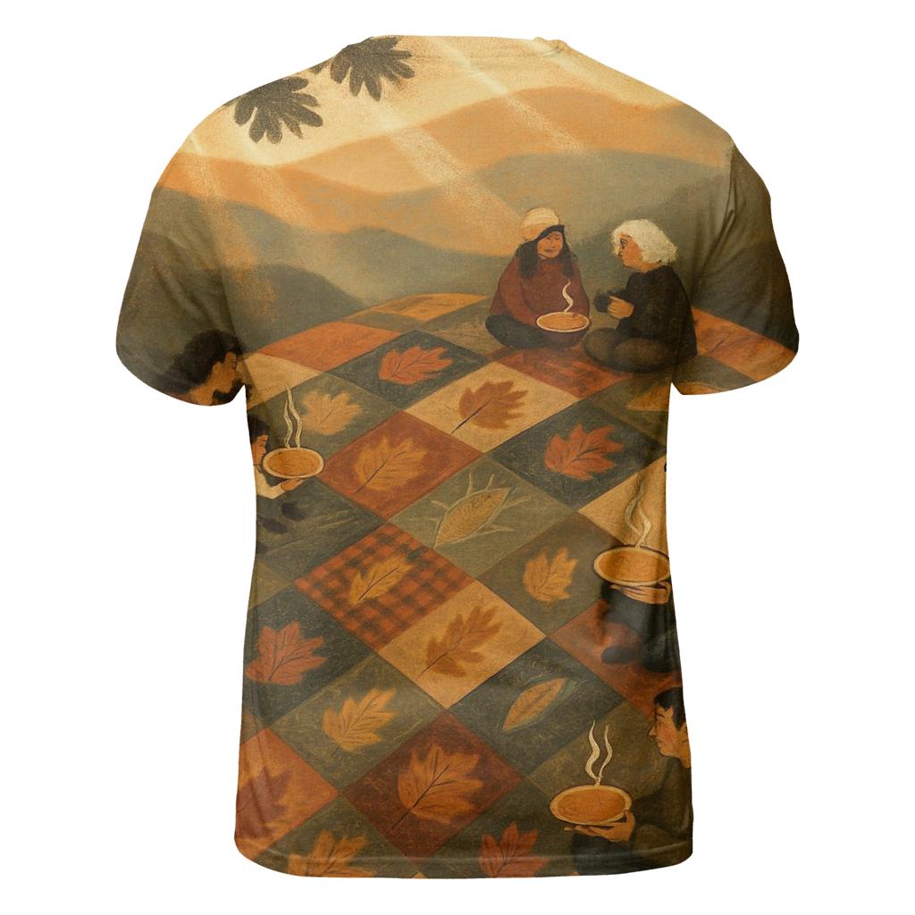 Gratitude Quilt Of Leaves vibrant all-over design tees