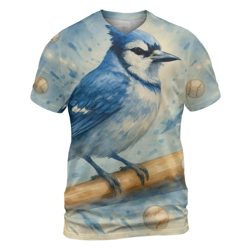 Blue Jays Perched On The Bat statement graphic shirts
