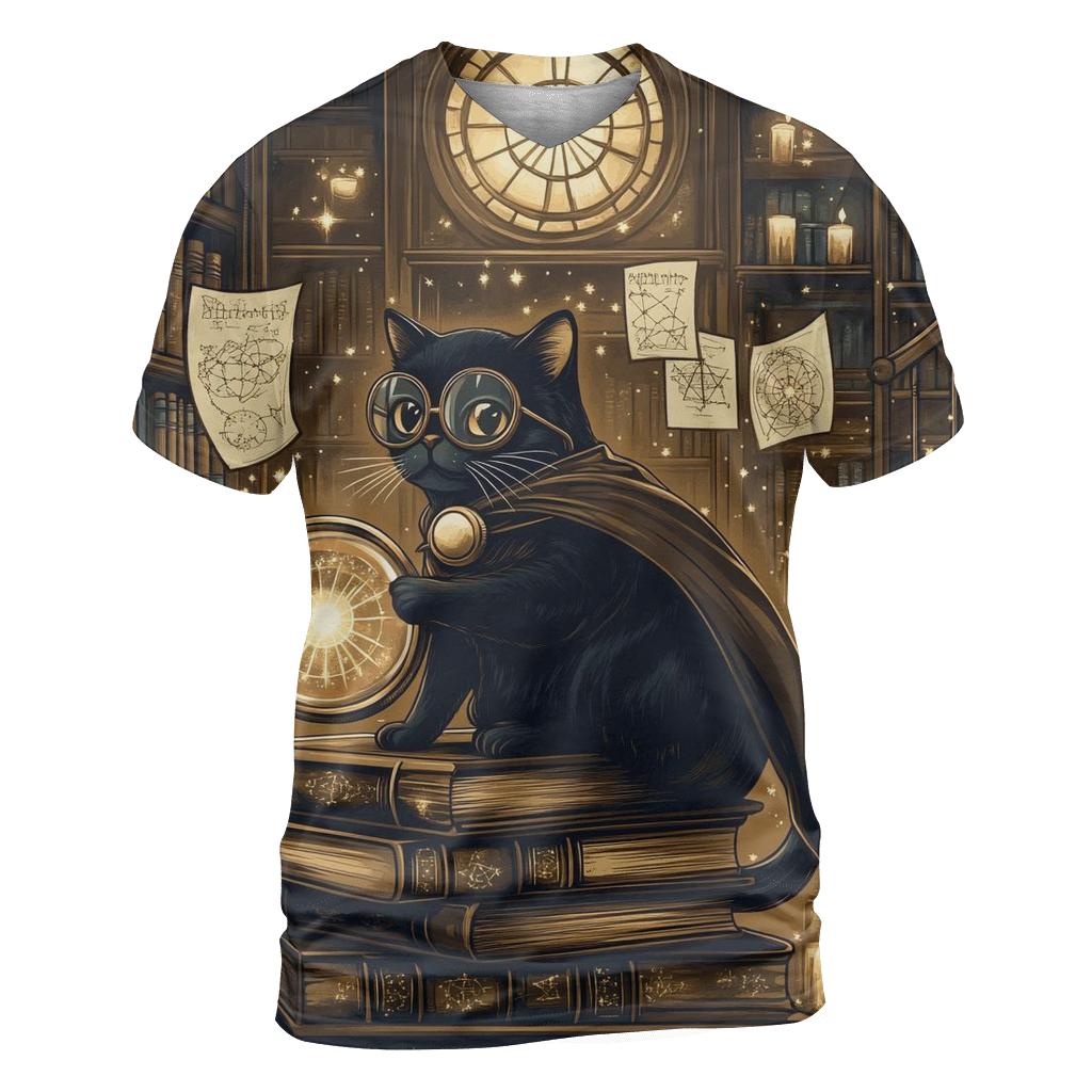 Haunted Library Cat Detective designer pattern shirts