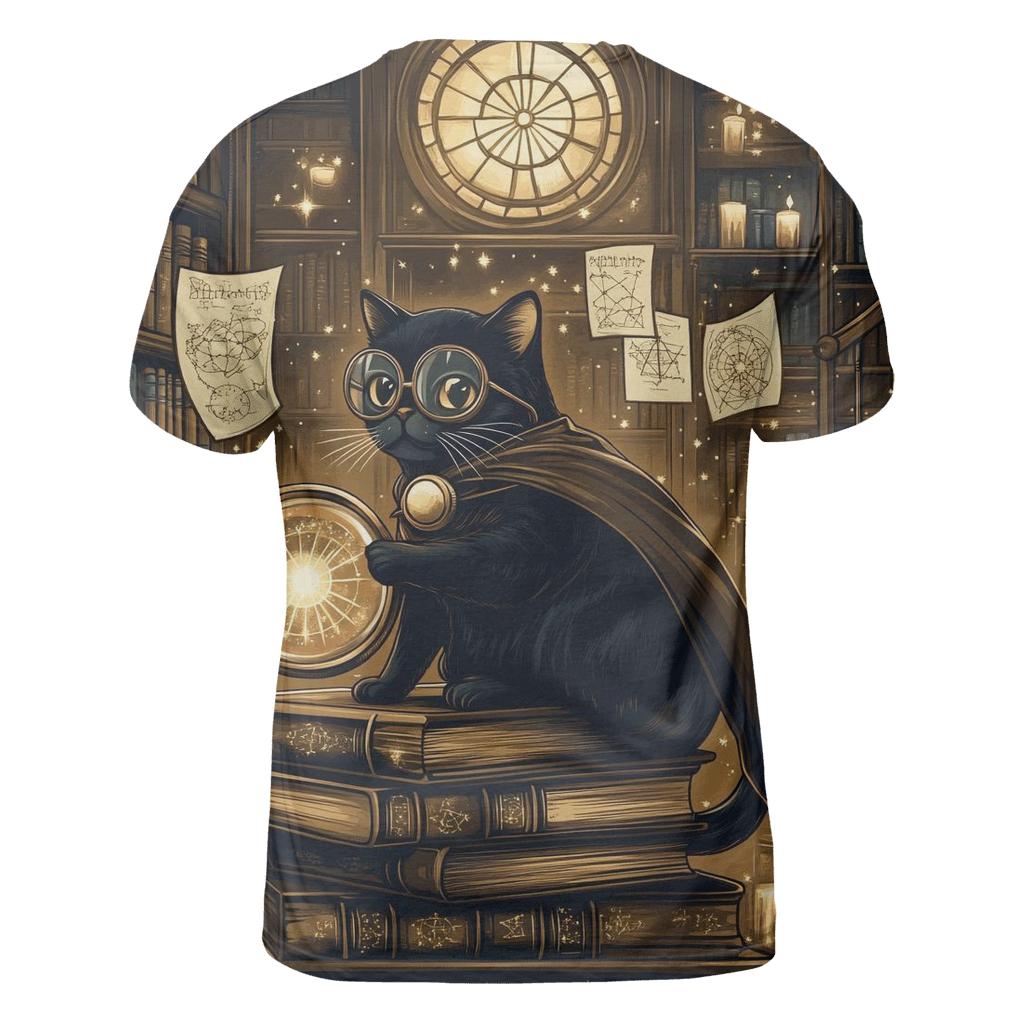 Haunted Library Cat Detective designer pattern shirts