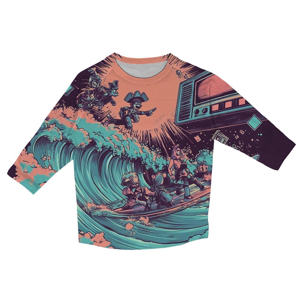 Pixel Pirate TV Surf printed three quarter sleeve shirts