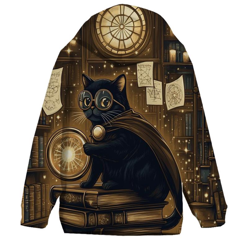 Haunted Library Cat Detective zip-up hoodies