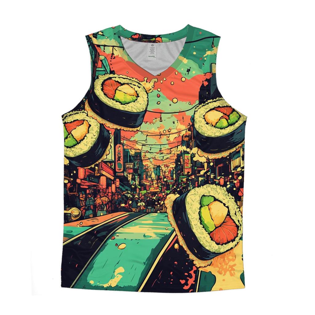 Skateboard Sushi Showdown sports performance tank tops