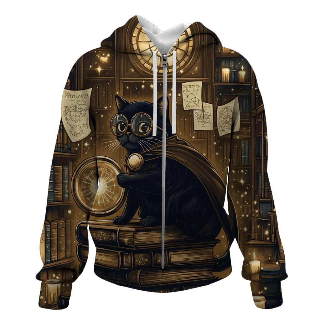 Haunted Library Cat Detective embroidered hoodies