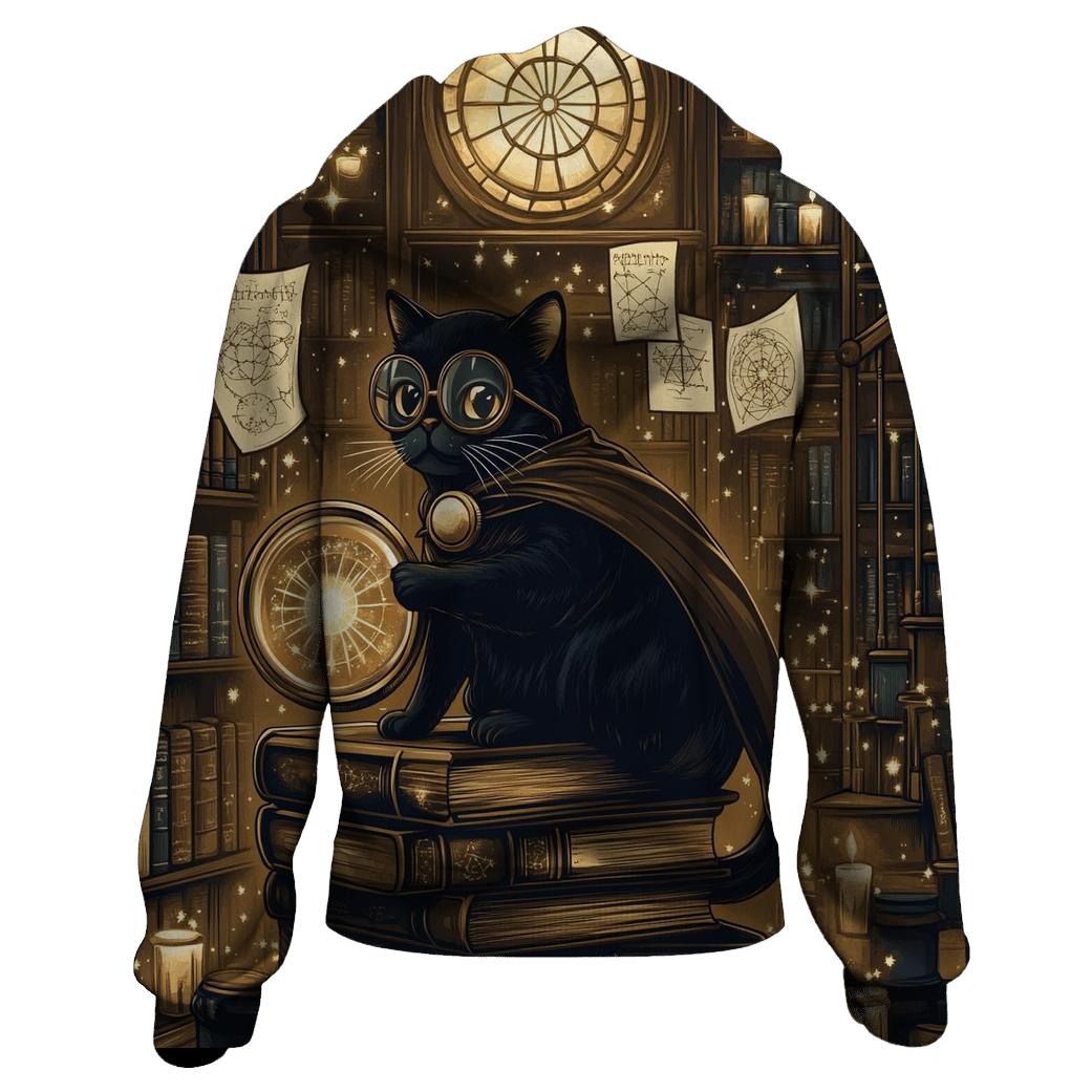 Haunted Library Cat Detective embroidered hoodies
