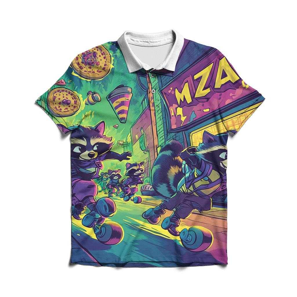 Rad Roller Raccoon Riot casual sports polo shirts