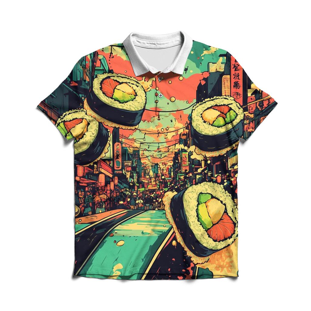 Skateboard Sushi Showdown branded logo polo shirts