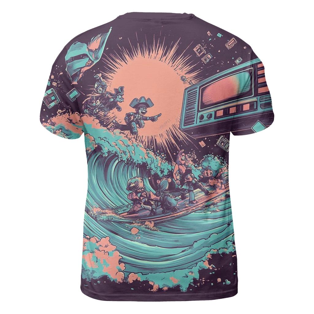 Pixel Pirate TV Surf statement graphic shirts