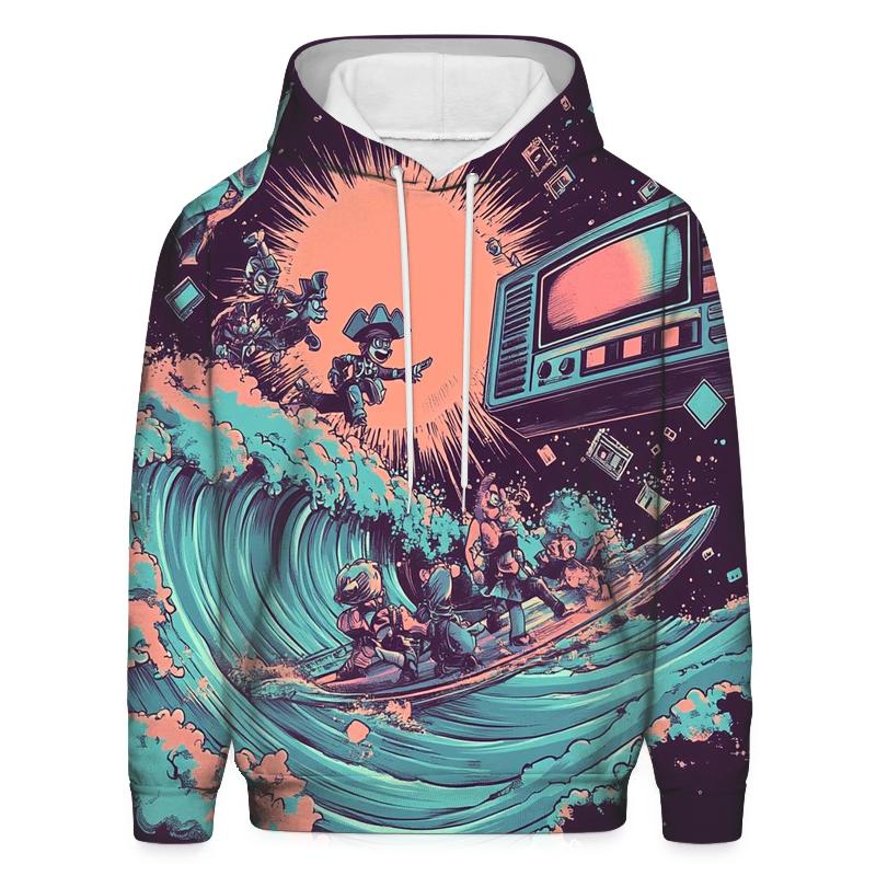 Pixel Pirate TV Surf graphic hoodies