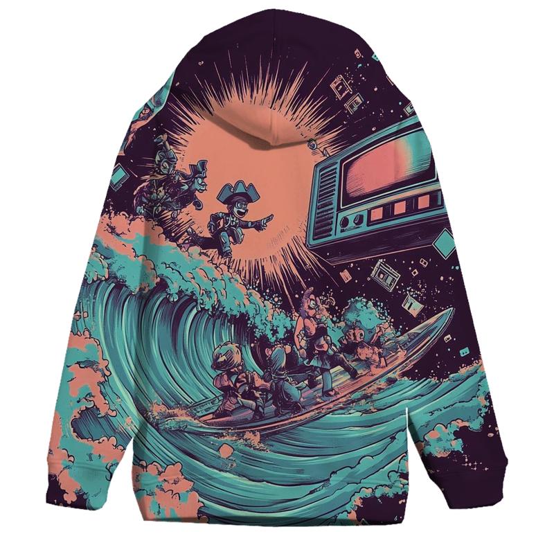Pixel Pirate TV Surf graphic hoodies