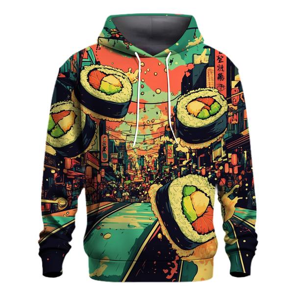 Skateboard Sushi Showdown printed hoodies