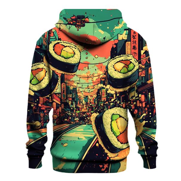 Skateboard Sushi Showdown printed hoodies