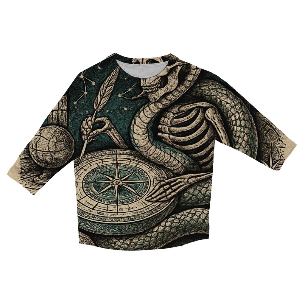 Eternal Ouroboros Cartographer printed three quarter sleeve shirts