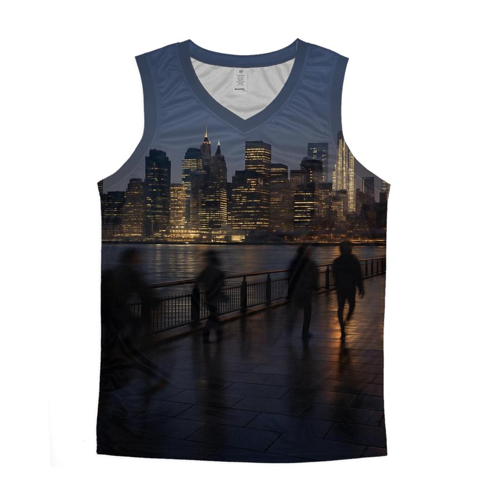 Hudson River Rush Hour Panorama cotton sleeveless tops