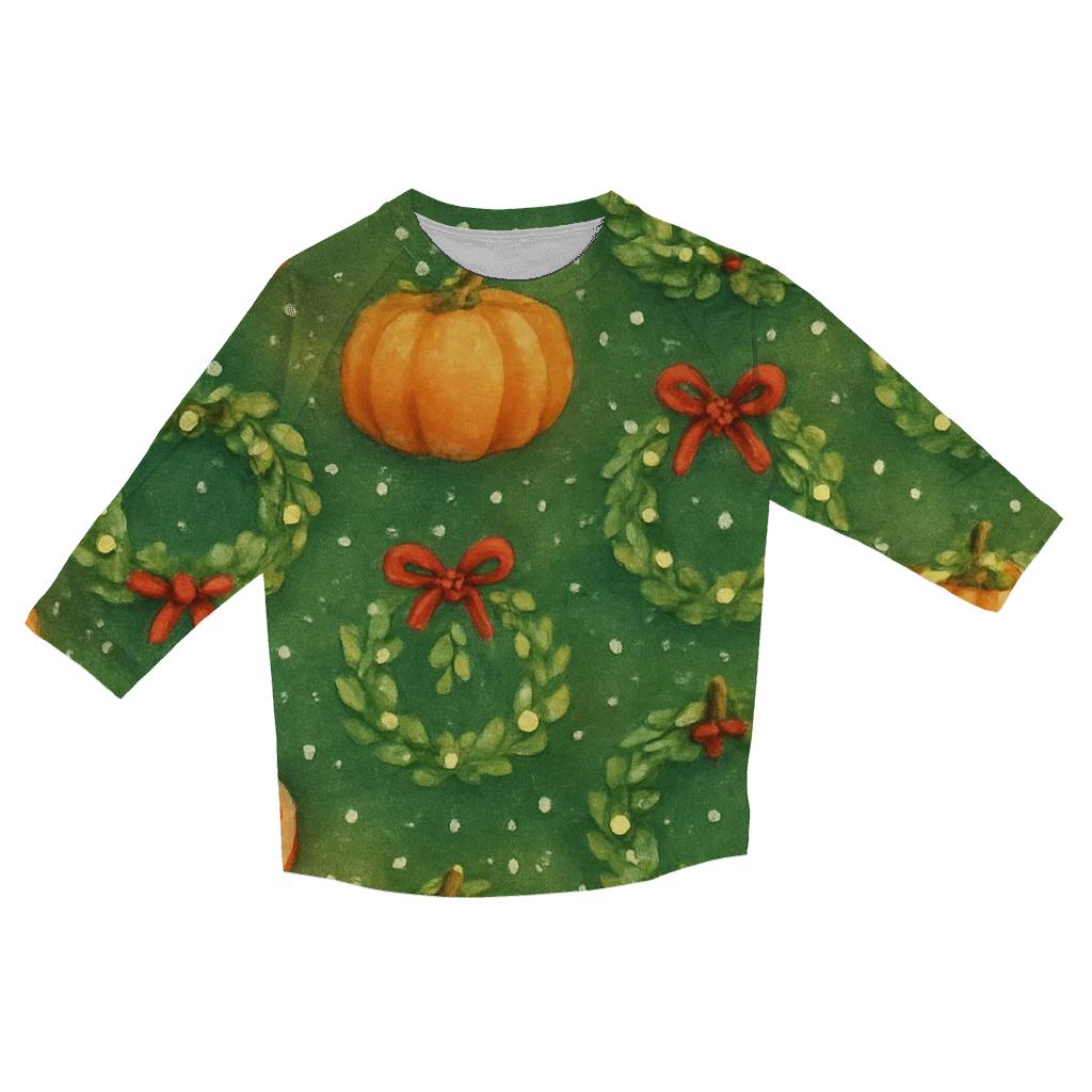 Candy Cane Pumpkin Lattice On Forest Green stylish quarter sleeve tops