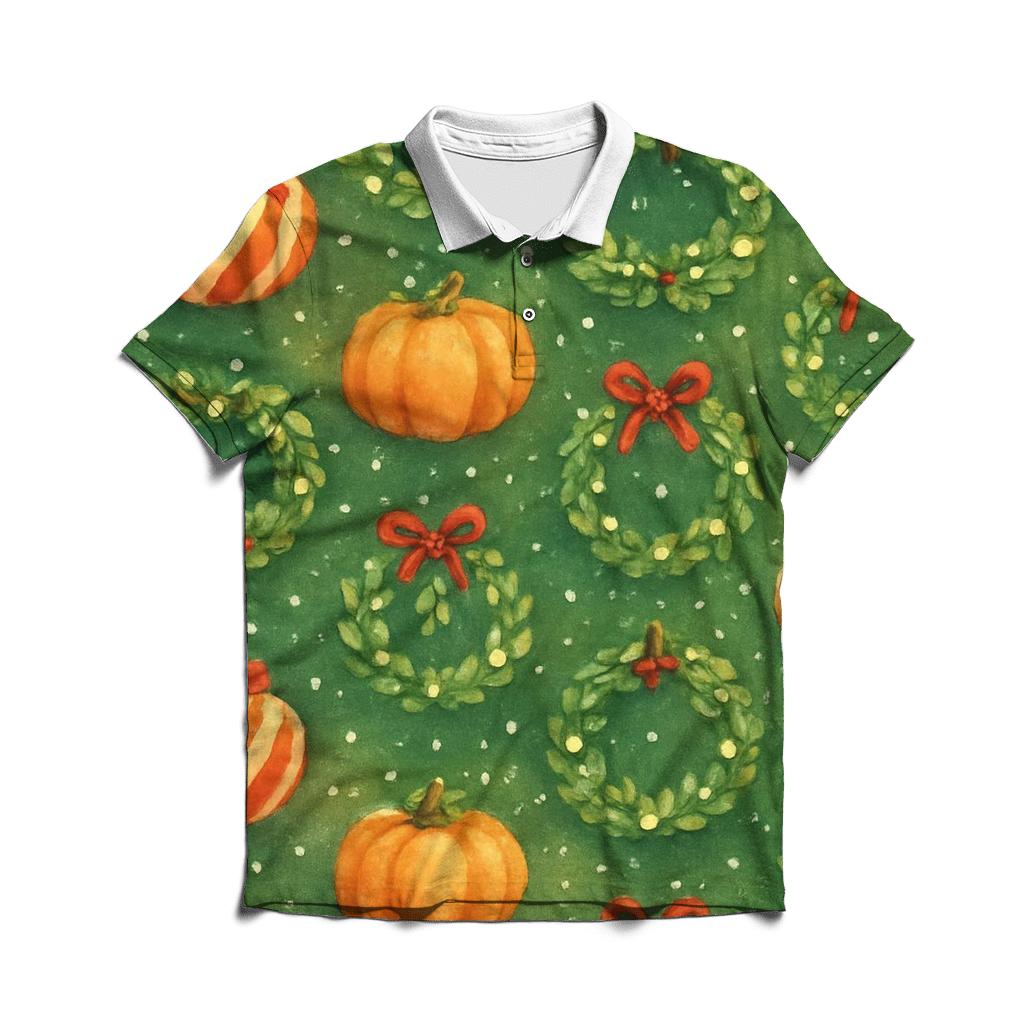 Candy Cane Pumpkin Lattice On Forest Green personalized polo shirts