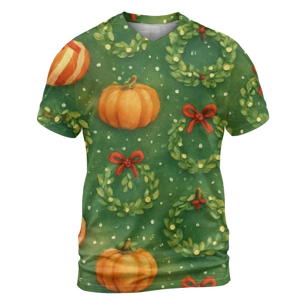 Candy Cane Pumpkin Lattice On Forest Green artistic all-over print tops