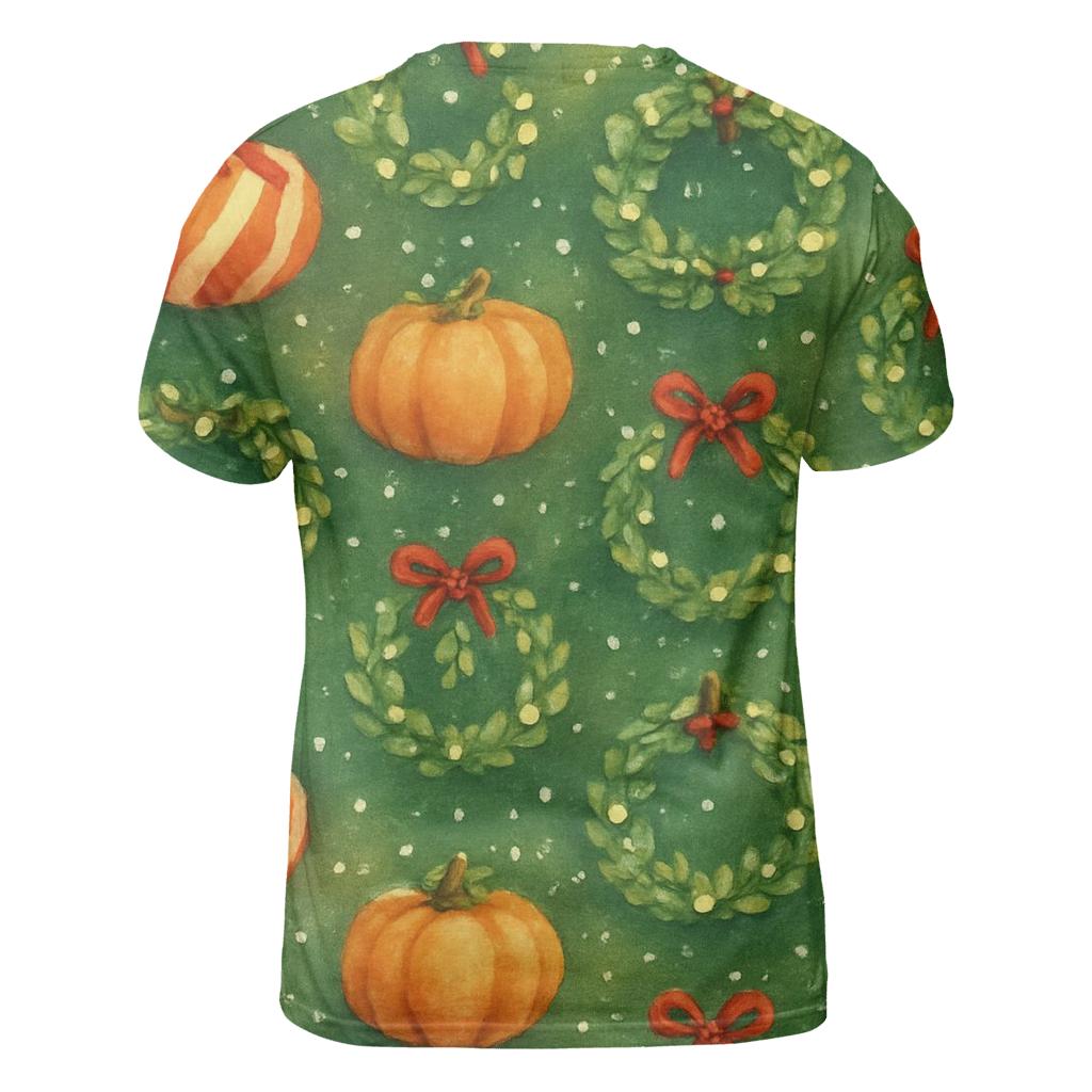 Candy Cane Pumpkin Lattice On Forest Green artistic all-over print tops
