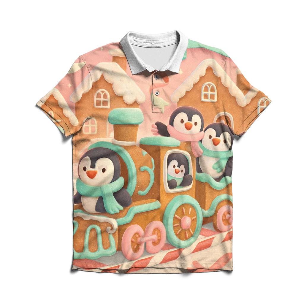 Gingerbread Train Mischief stylish collar polo tees