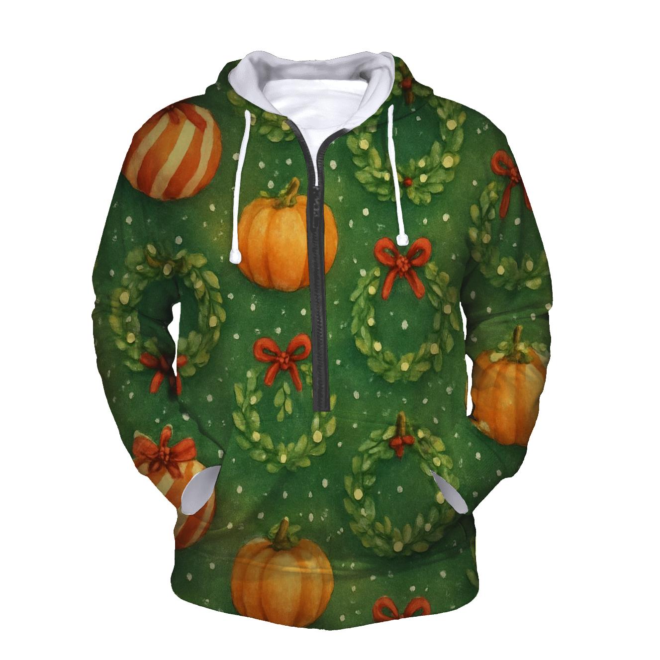 Candy Cane Pumpkin Lattice On Forest Green premium hoodies