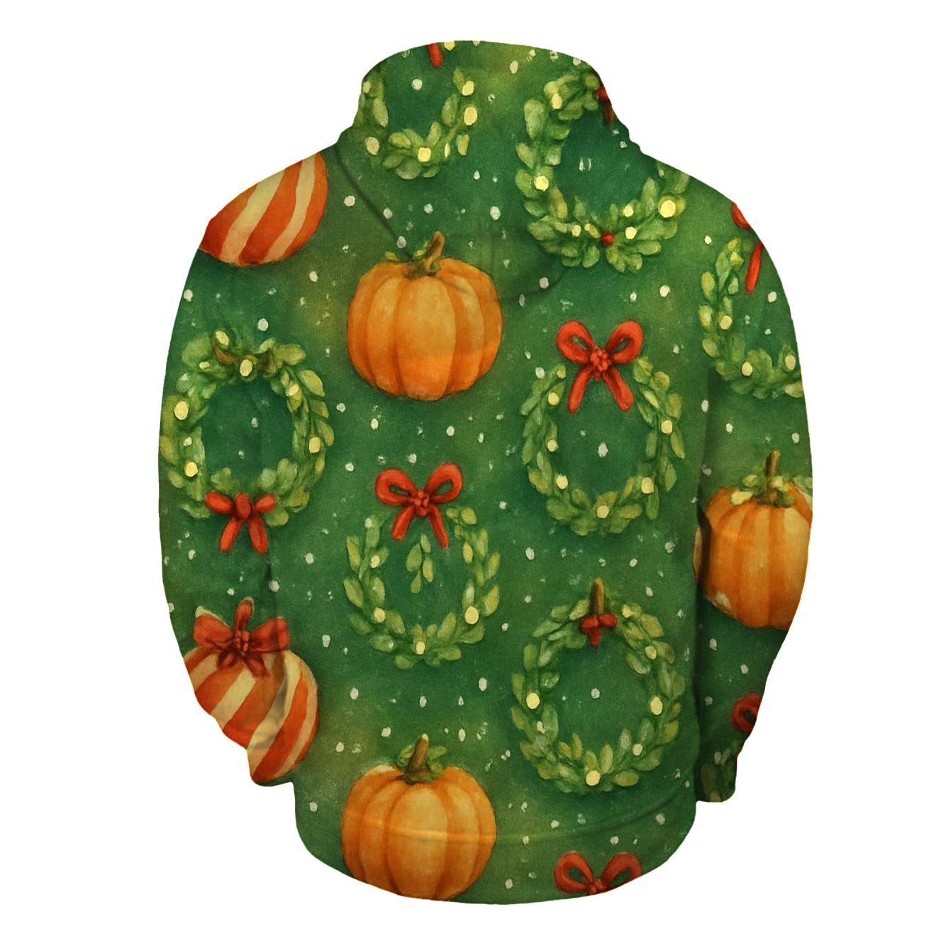 Candy Cane Pumpkin Lattice On Forest Green premium hoodies