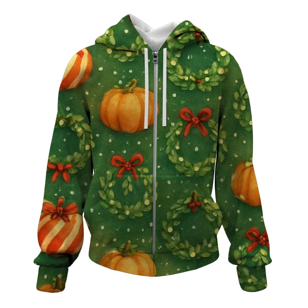 Candy Cane Pumpkin Lattice On Forest Green designer hoodies