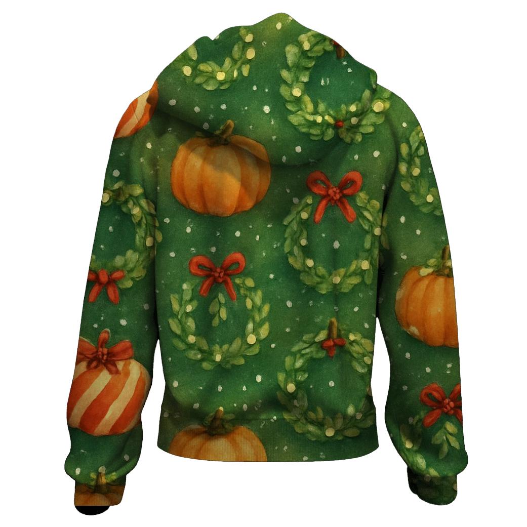 Candy Cane Pumpkin Lattice On Forest Green designer hoodies
