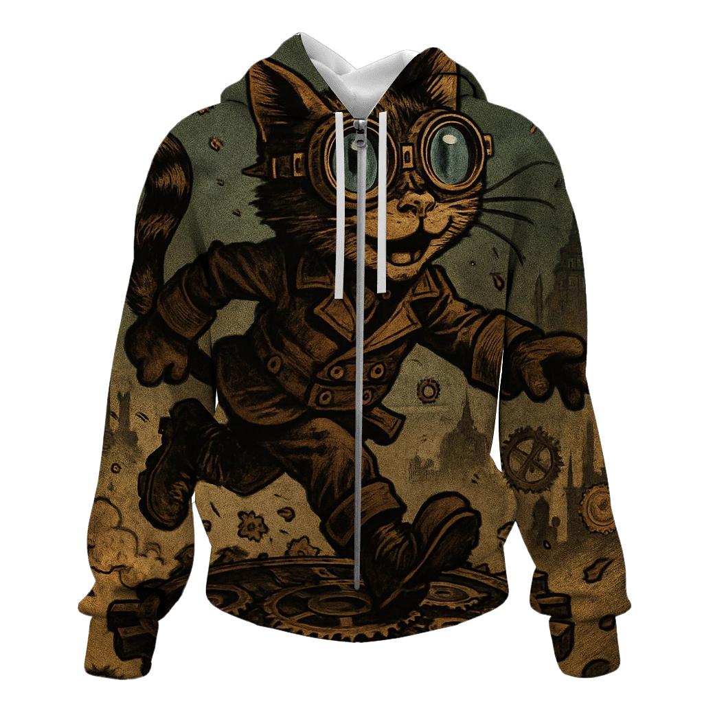 Clockwork Explorer Cat printed hoodies