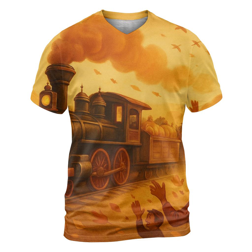 Grateful Harvest Train vibrant all-over design tees
