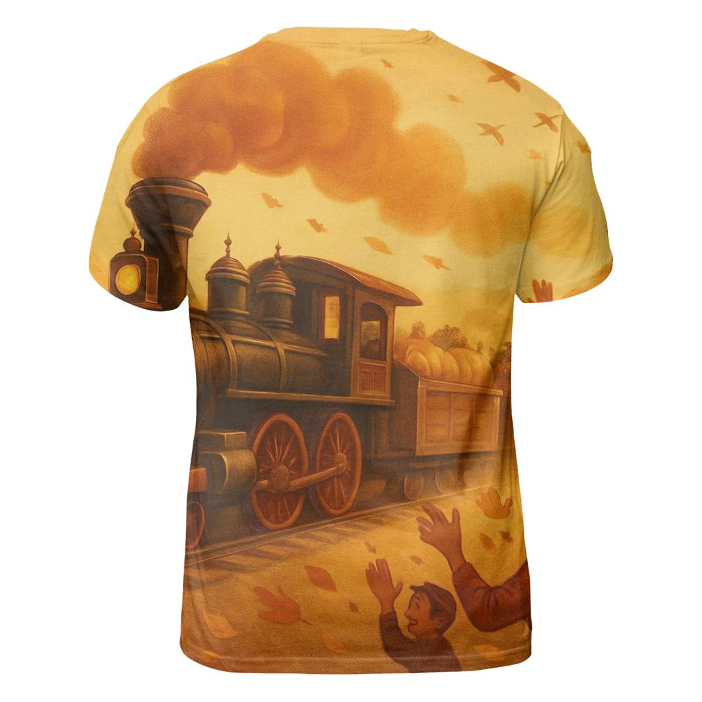 Grateful Harvest Train vibrant all-over design tees