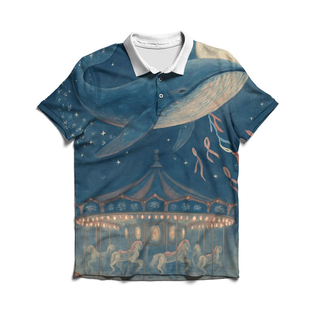 Midnight Carousel Whale embroidered polo tops