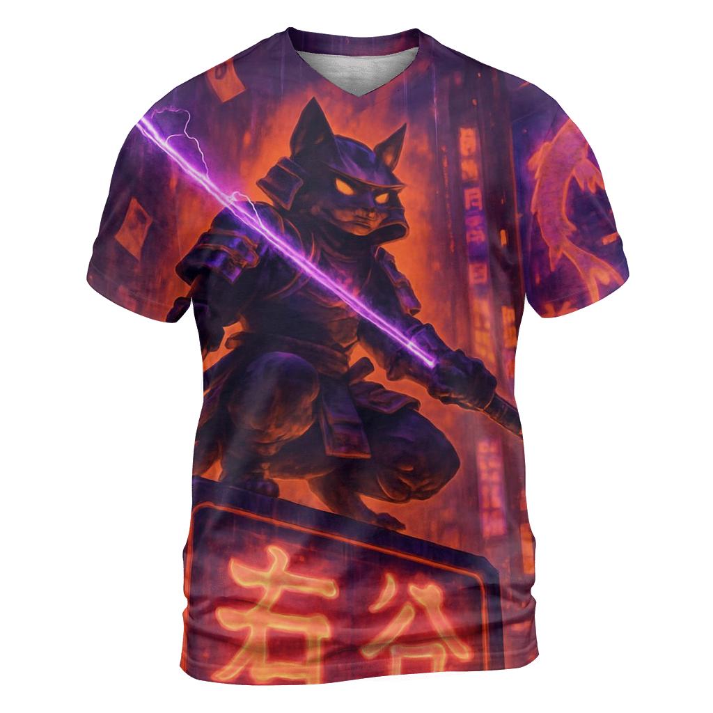 Skyscraper Samurai Cat trendy printed shirt styles