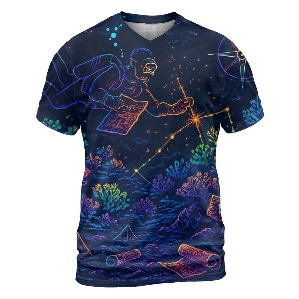 Neon Reef Cartographer vibrant all-over design tees