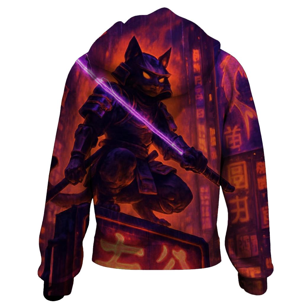 Skyscraper Samurai Cat pullover hoodies