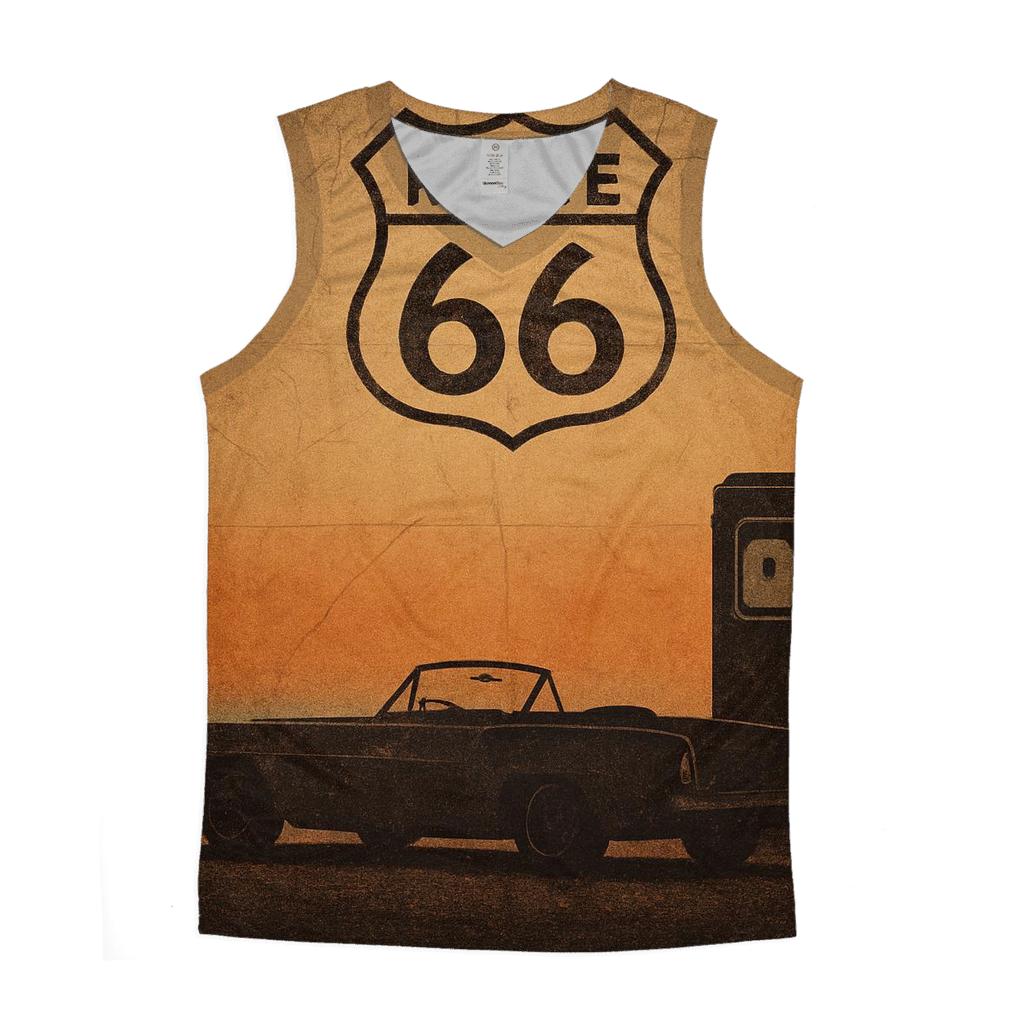 Route 66 Sunset Travel Poster cotton sleeveless tops