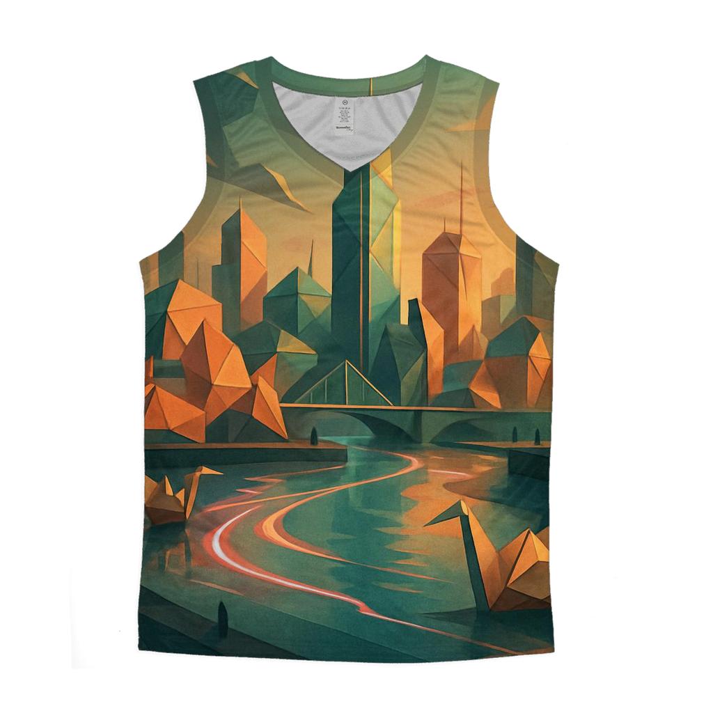 Chromatic Origami City cotton sleeveless tops
