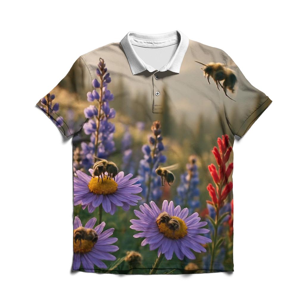 Mountain Meadow Pollinators Study premium cotton polo shirts