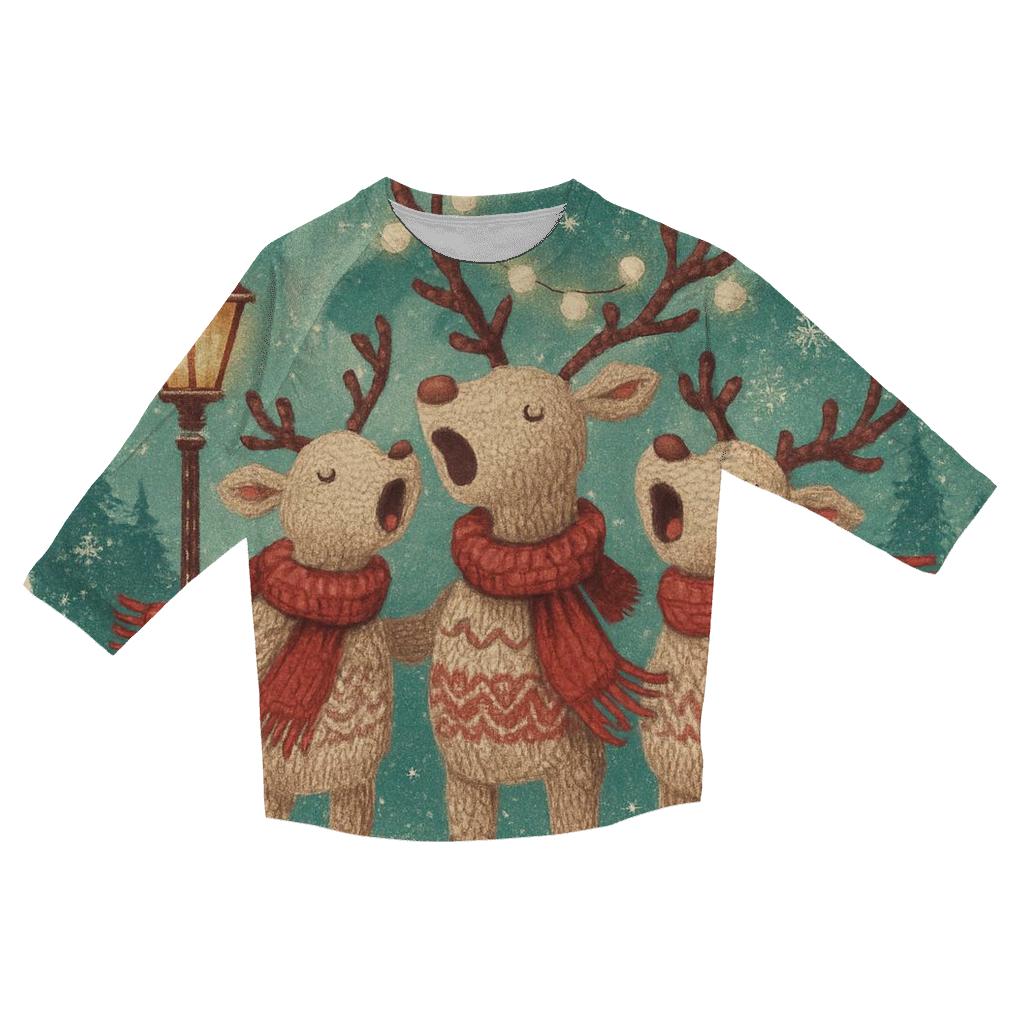 Reindeer Carolers Under Aurora casual three quarter sleeve shirts